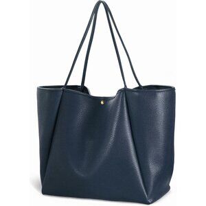 Hoxis Women Navy BluePU+Polyester Weekender Oversize Vegan Leather Tote Handbag